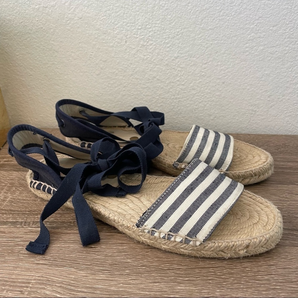 BODEN LACE UP ESPADRILLE SANDALS IN NAVY STRIPE